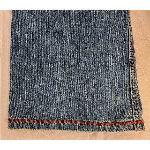 Mossimo Jeans Blue Denim Mid Rise Modern Boot Cut Distressed‎ Womens 15 34x32 - Picture 12 of 16